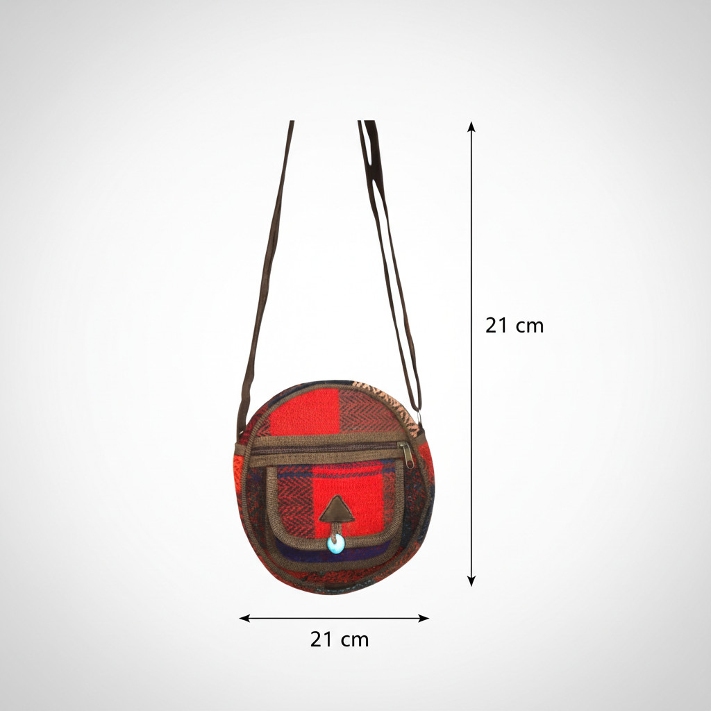Handmade Turkish Kilim Round Shoulder Bag Vintage Boho Crossbody Purse Women Red