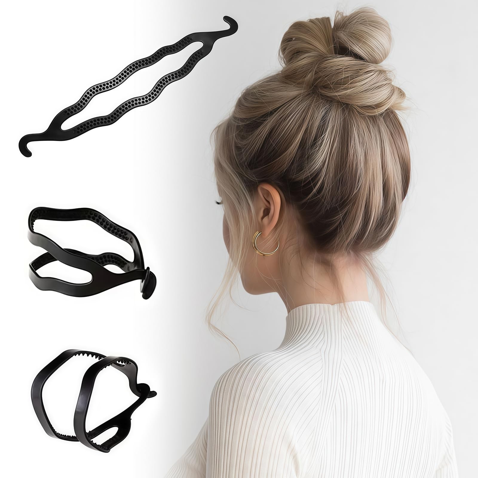 6 Count Bun Maker Hair Holders – Plastic Black 21.5 x 3.8cm/ 8.5inch x 1.5inc