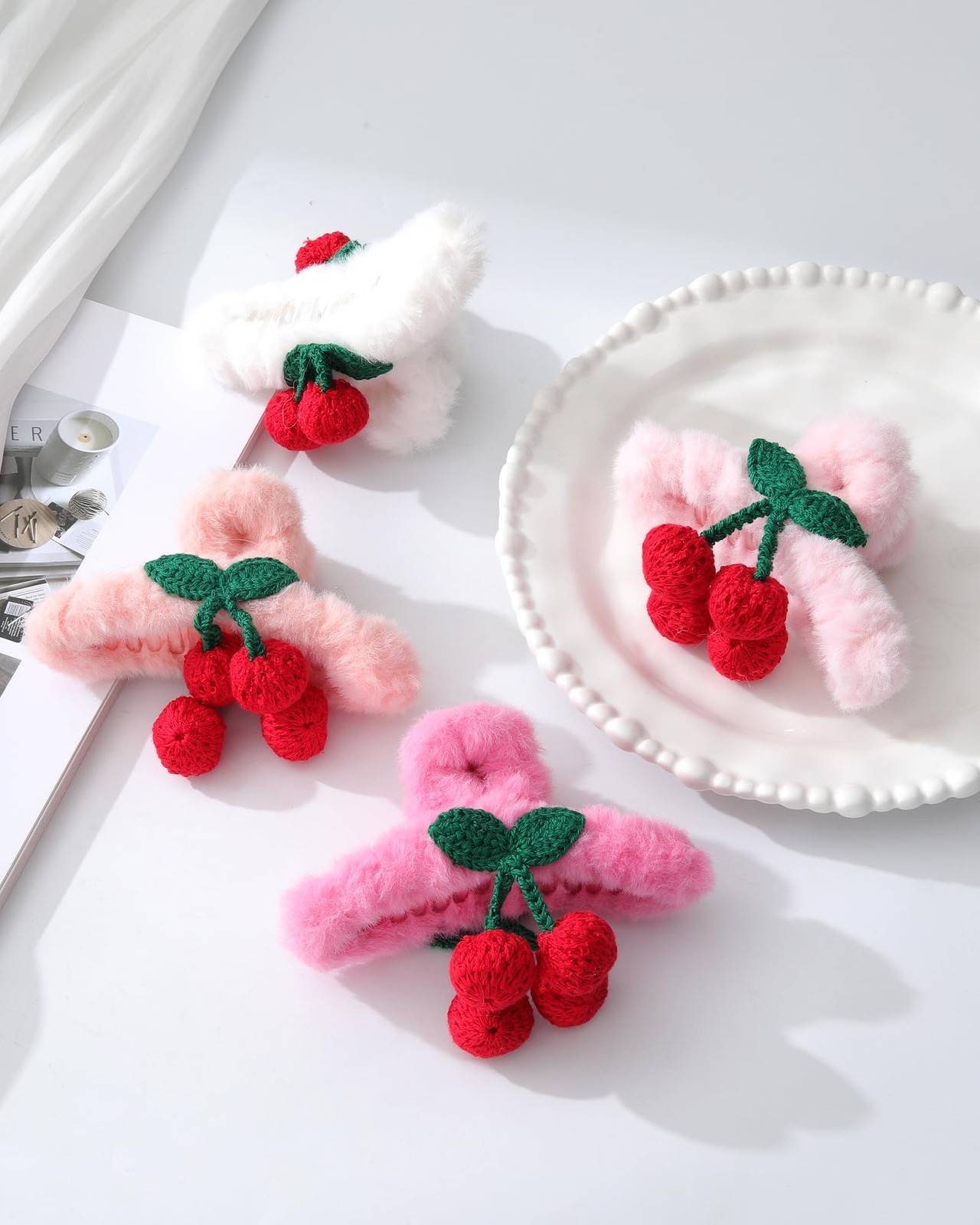4 PACK Large Hair Claw Clips, Faux Fur Plush Catch Barrette Jaw Color C