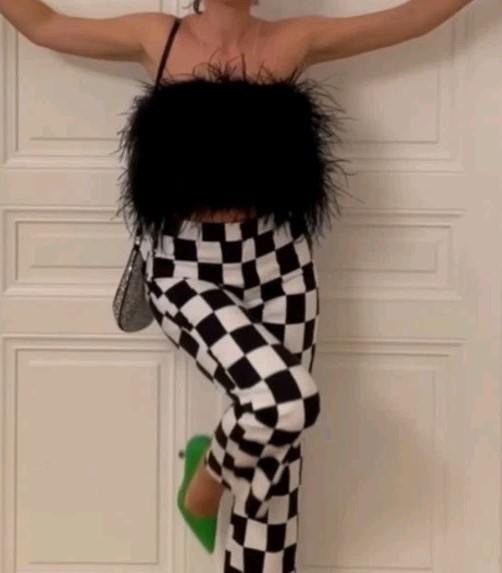 NEW Zara Checkered Pants Black White Large Block Ankle Cropped Straight Leg 5