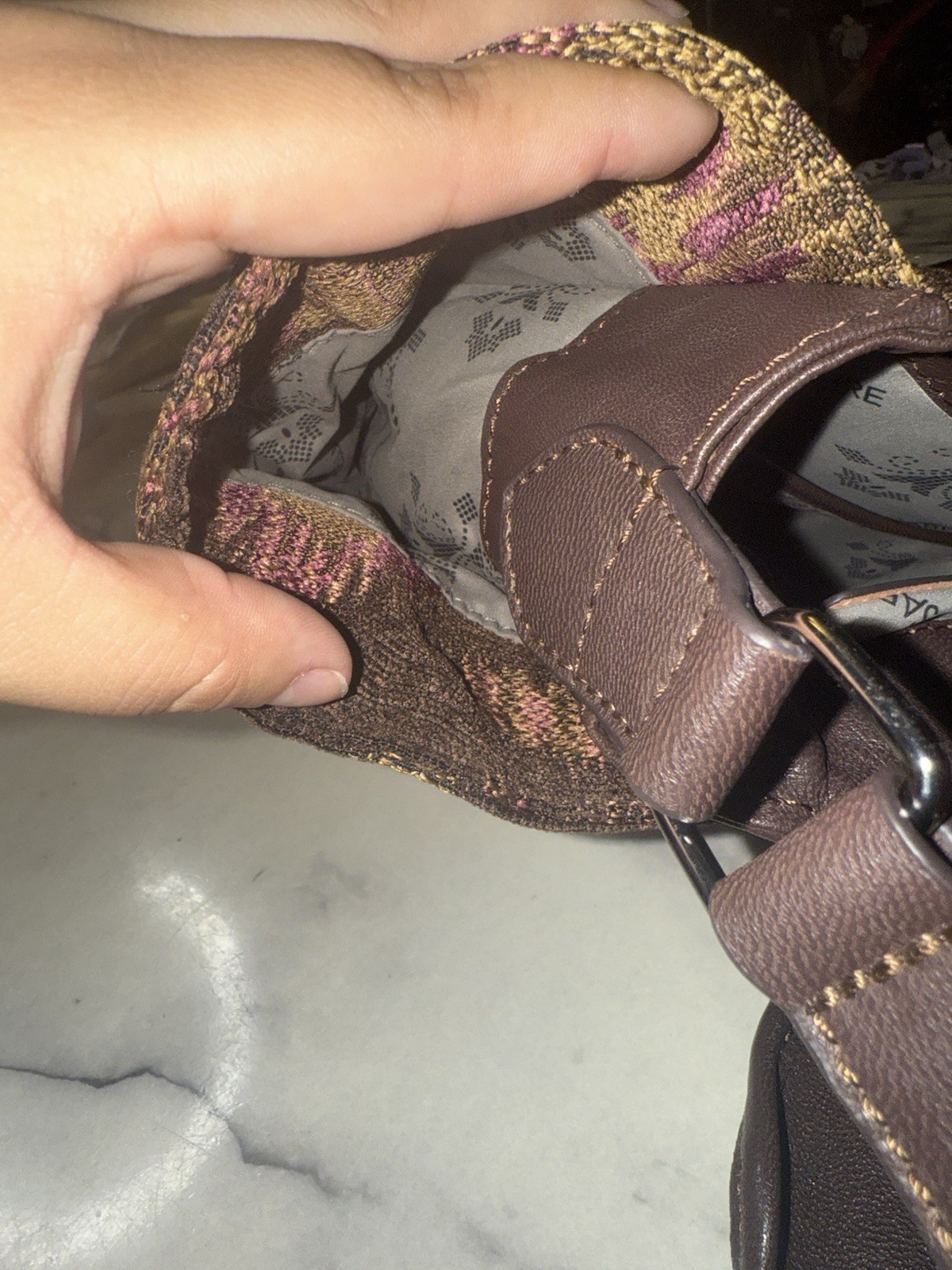 Isabella Fiore Brown Floral Shoulder Bag Zip/Magnetic, Pockets, Silver Hardware