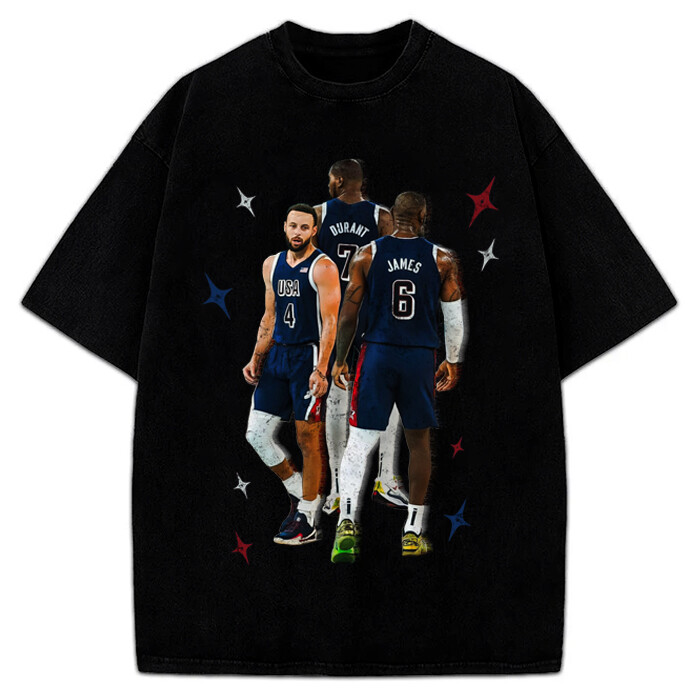 Stephen Curry Lebron James Kevin Durant BIG 3 USA World Champ Custom Graphic Tee
