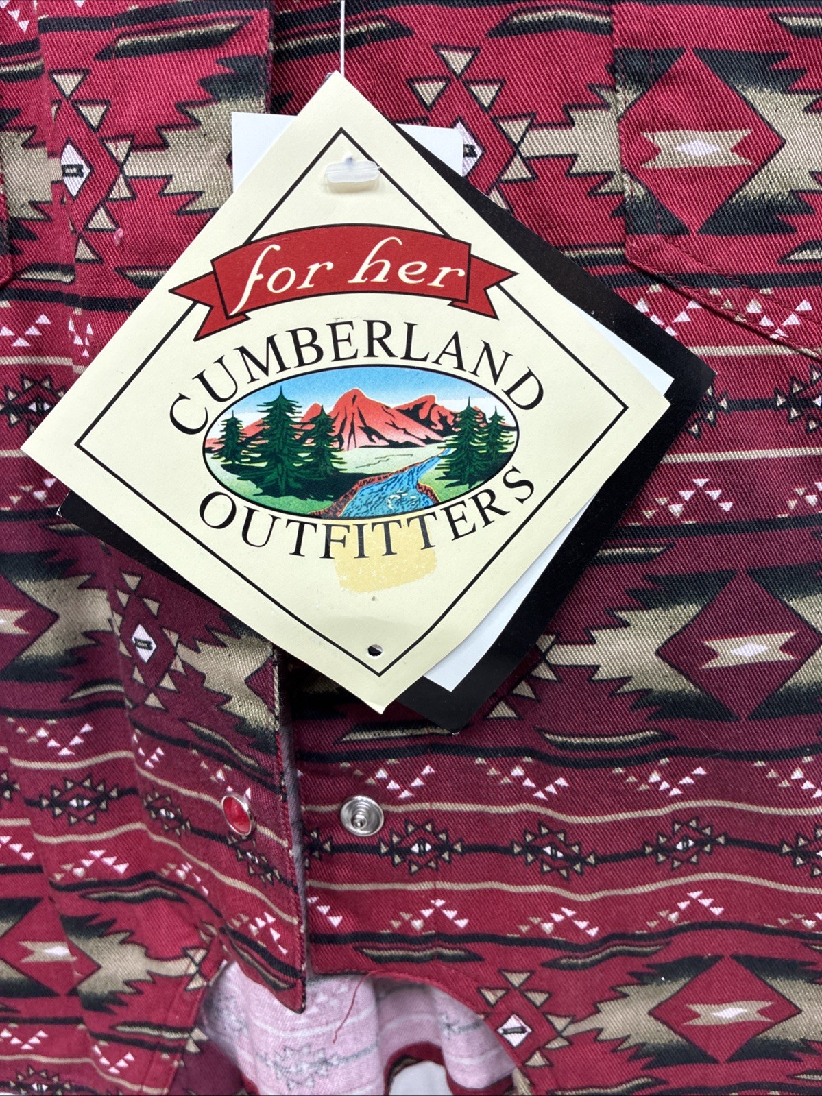 New Women’s Cumberland Red Design Short Sleeve Button Up Large MM-121