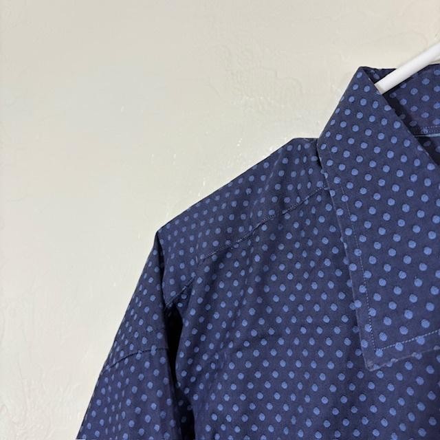 Eton Shirt Mens 2XL Blue Polka Dot Made To Measure 100% Cotton Long Sleeve Dress