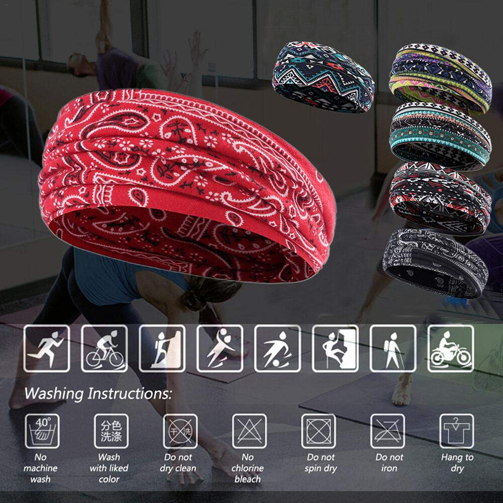 Women/Men Yoga Sports Wide Headband Elastic Boho Hair Band Head Wrap Wristband