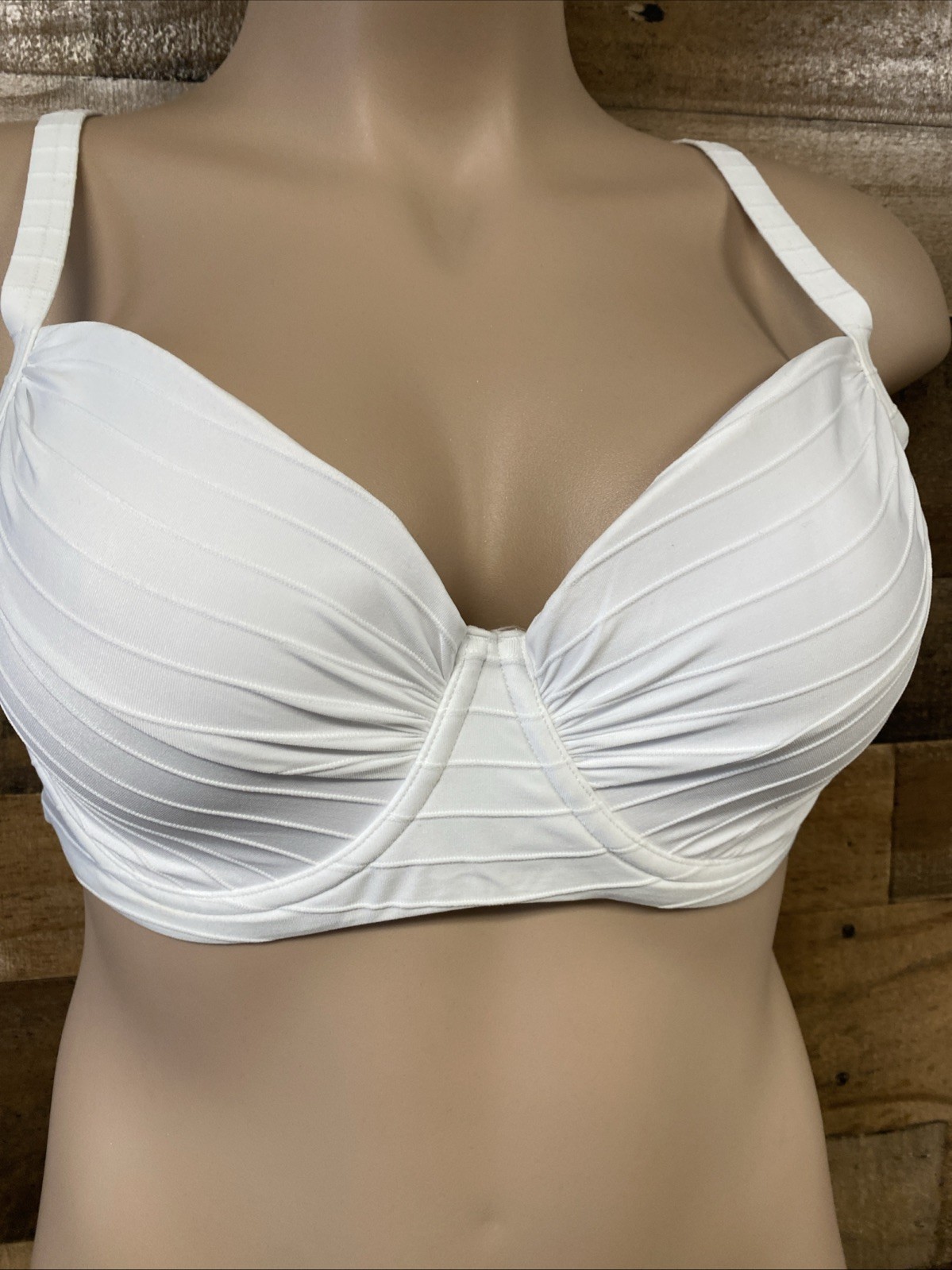 Lands End White Ribbed Retro Underwire Bikini Top Swimwear Size 14 New
