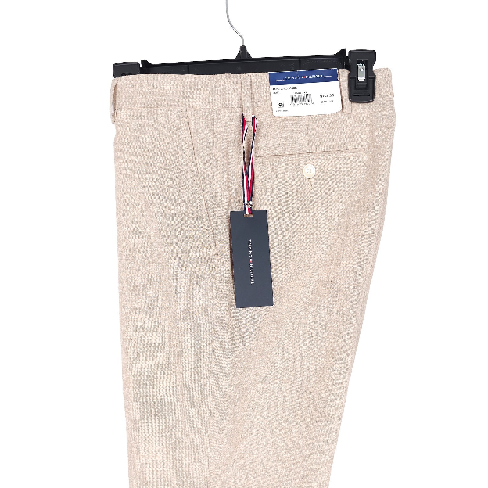 Tommy Hilfiger Mens Modern Fit Dress Pants 38×34 Tan Solid Linen Cotton Blend