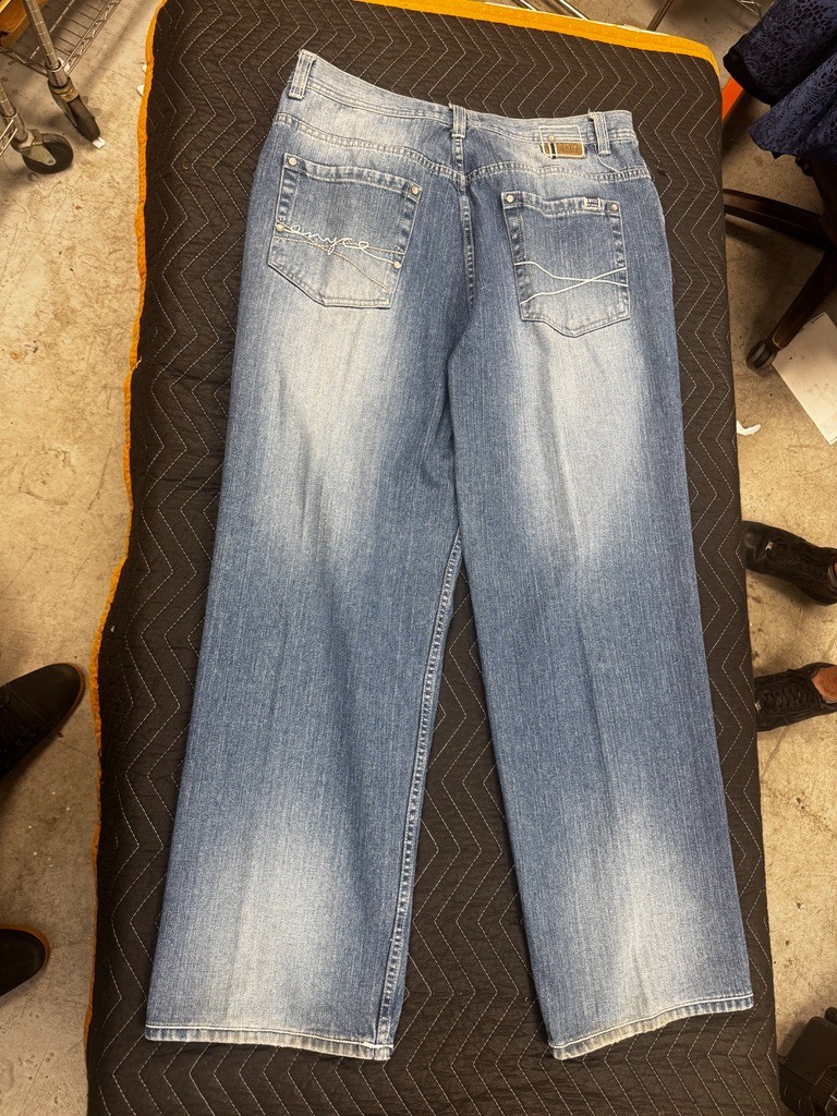 Enyce Mens Y2K Baggy Jeans 38×33 Washed Blue Denim Wide Leg Streetwear Hip Hop