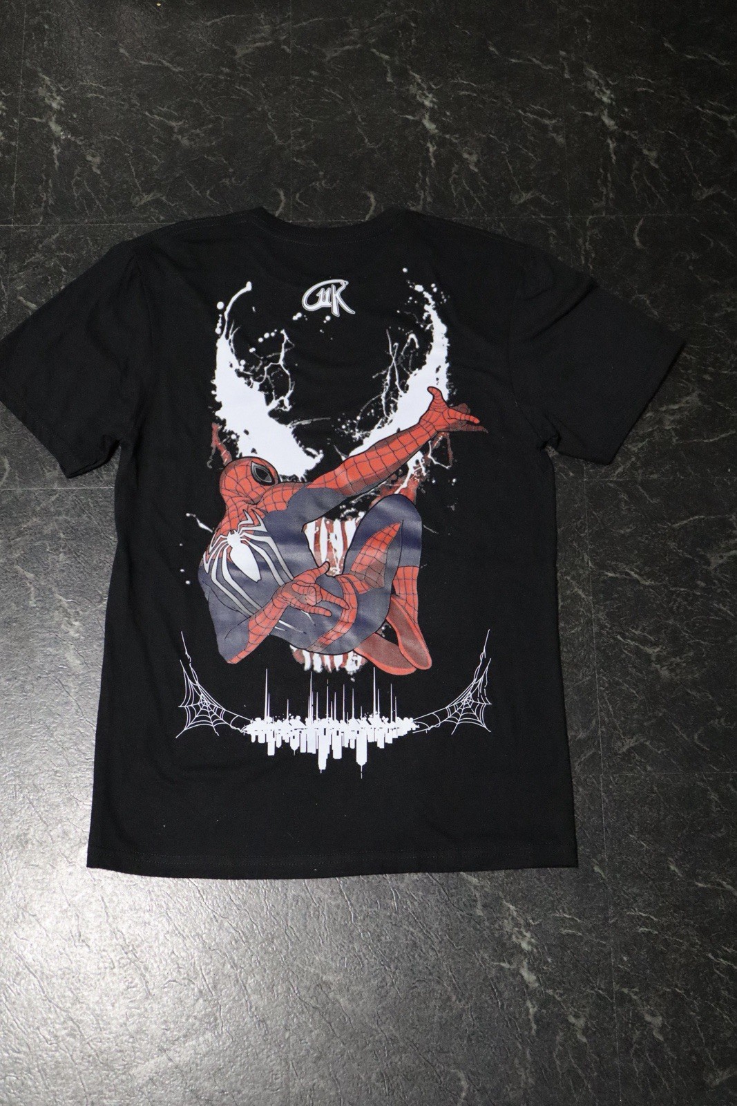 Men’s custom Spider-Man Graphic Print Black Crew Neck Short Sleeve T-Shirt S