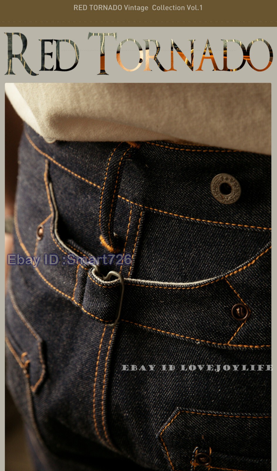 Red Tornado Vintage 16.5oz Men’s Jeans Shrink to Fit Denim Selvage Button Fly