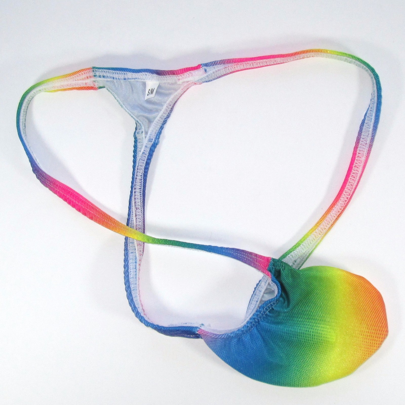 K403 P String Thong Grape Smugglers Contoured Pouch Rainbow Printed Swim fabric