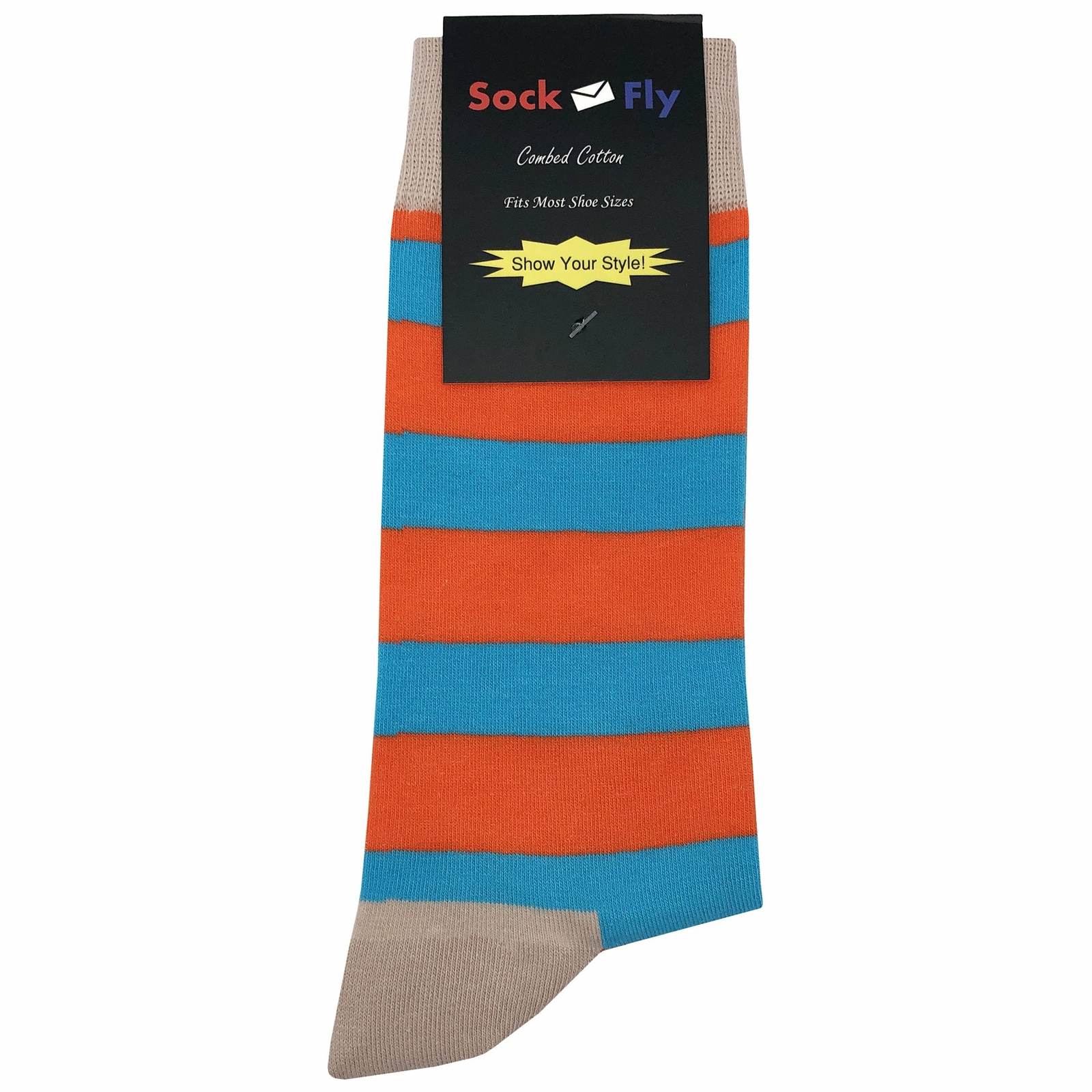 NWT Orange Blue Stripe Dress Socks Novelty Men 8-12 Multicolor Crazy Fun Sockfly