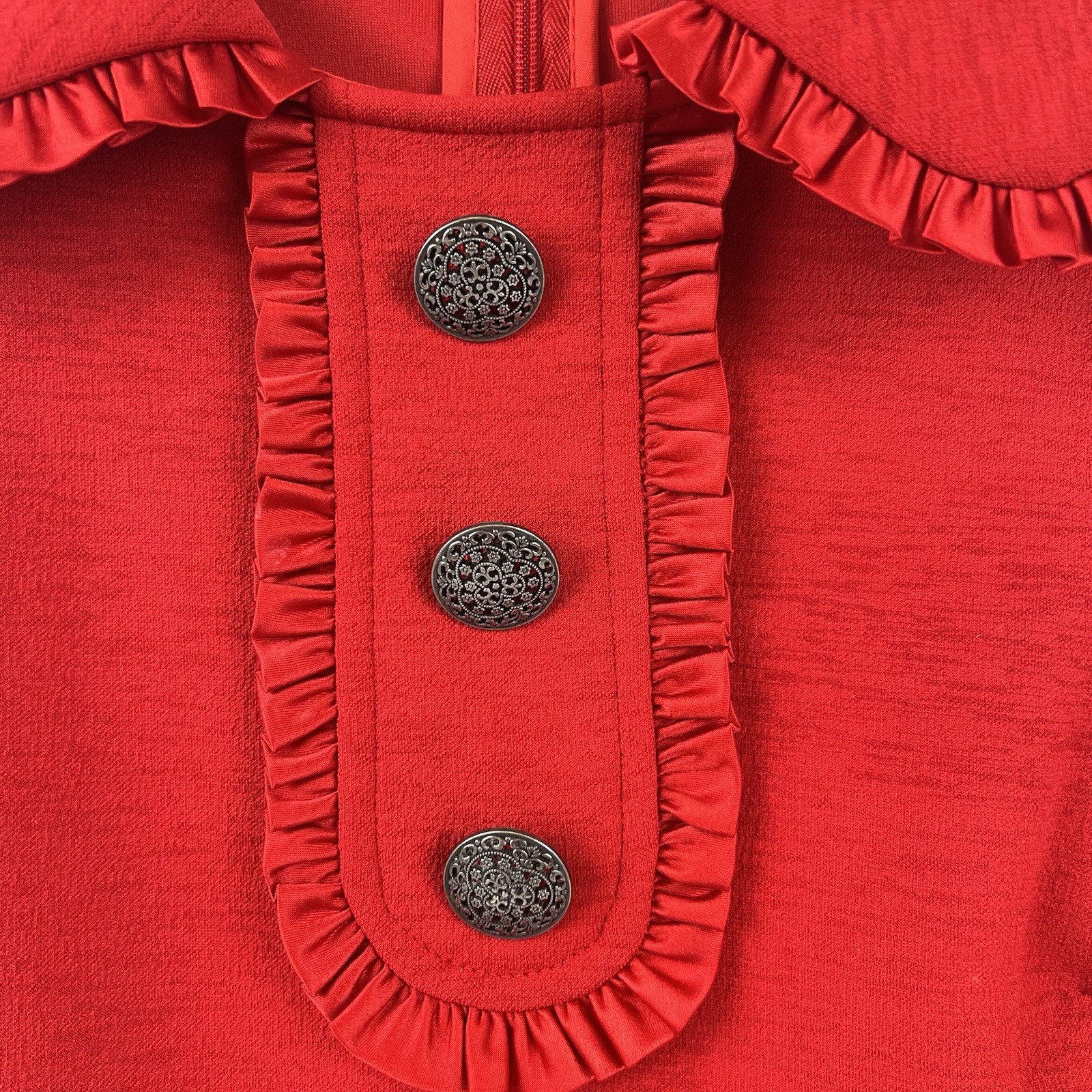 Nanette Lepore Red Dress Sleeveless Ruffle Peter Pan Collar Knit Size 8 POCKETS!