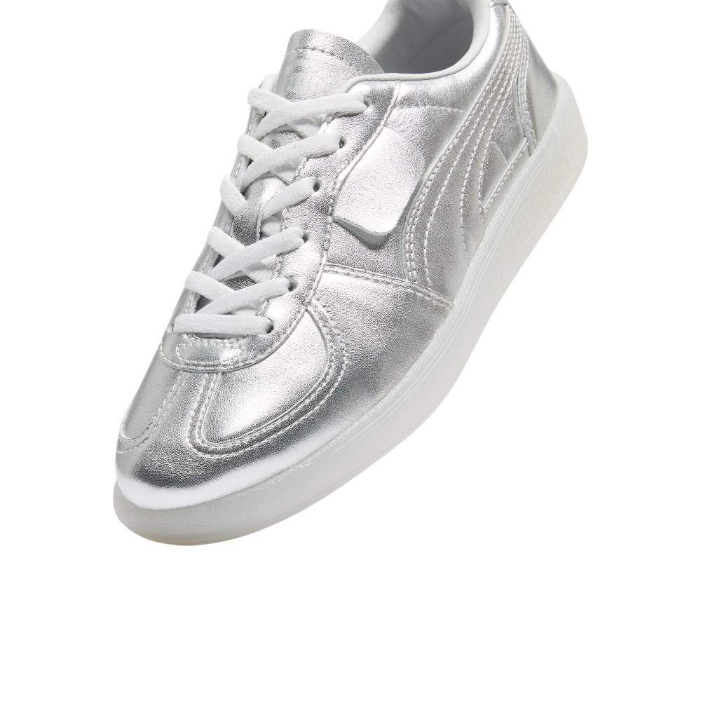PUMA Palermo Chrome Lace Up Youth Girls Silver Sneakers Casual Shoes 40132501