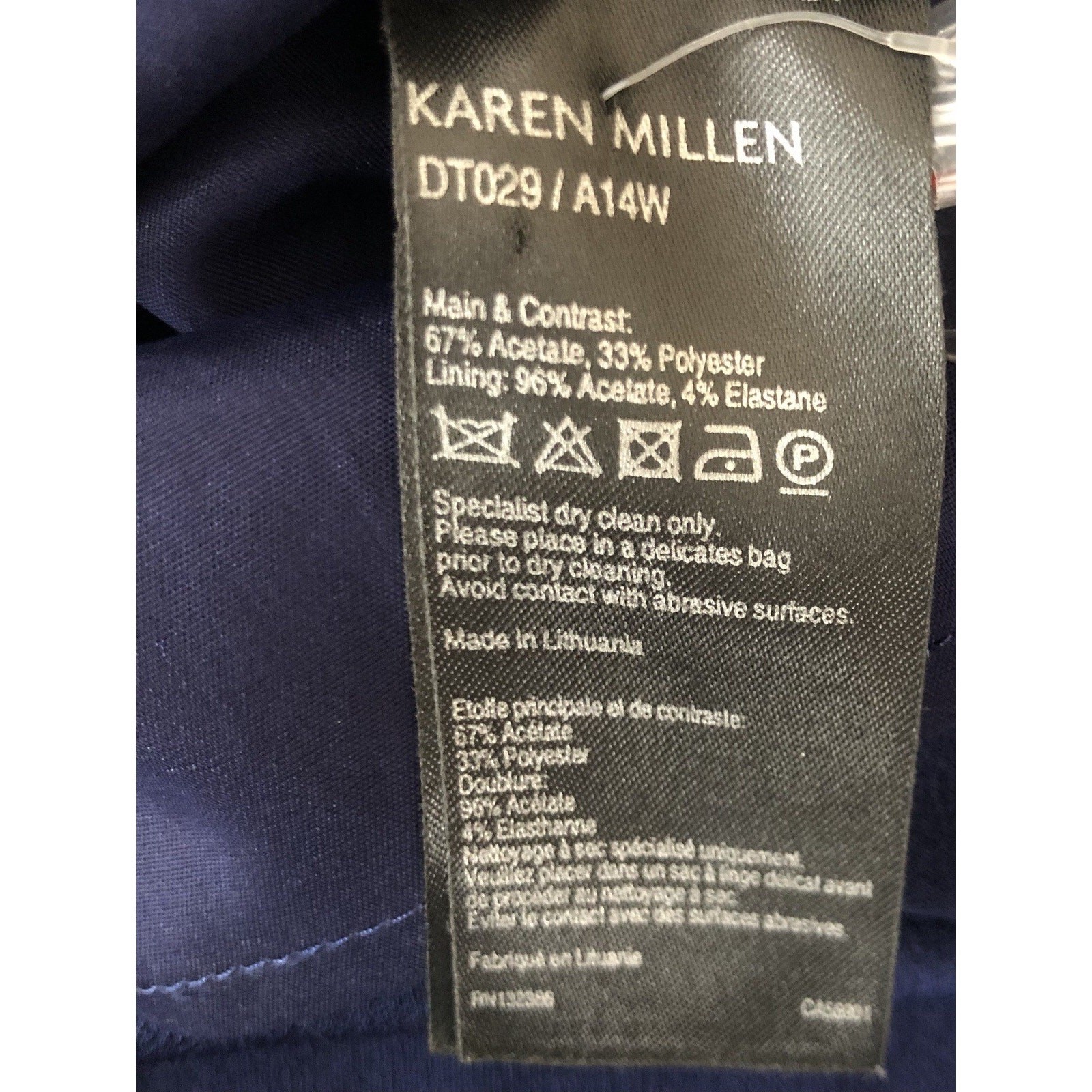 Karen Millen Ladies Tailored Shift Dress Uk 8 Navy Blue Sleeveless Fully Lined