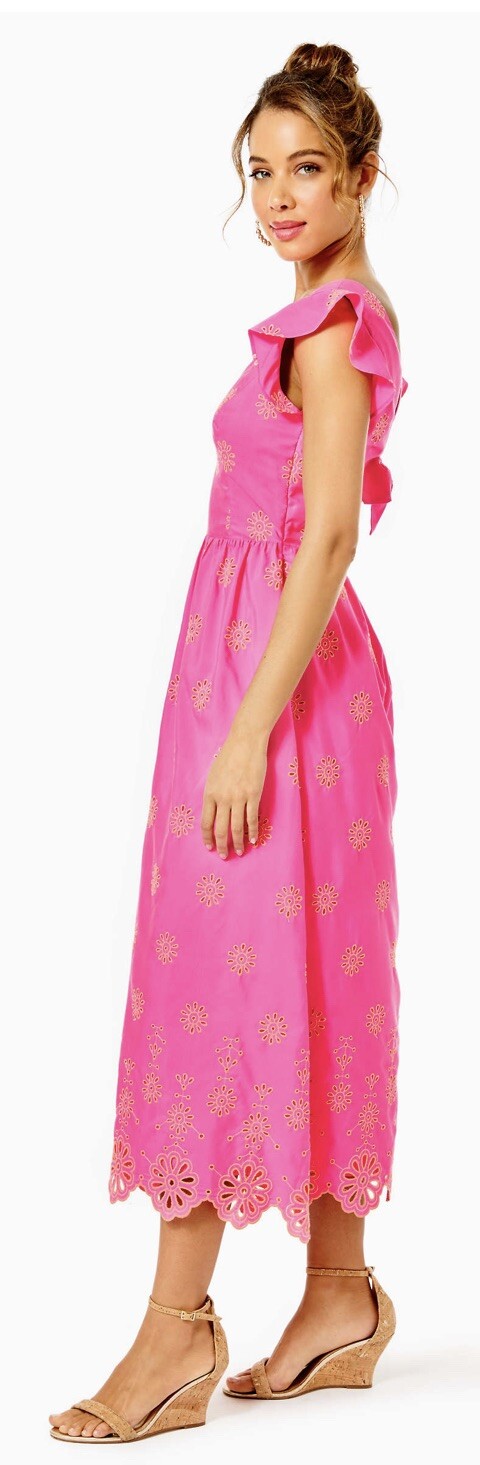 NWT $278 Lilly Pulitzer Lillyanne Midi Dress 6,10,14 Days Bloom Eyelet Aura Pink
