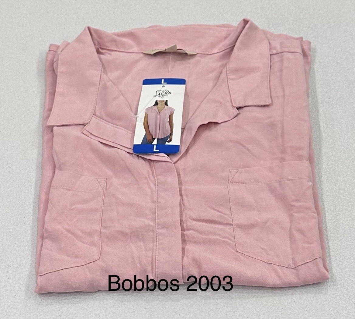 Jachs Girlfriend Women’s Button Front Cap Sleeve Blouse, Pink, Size L
