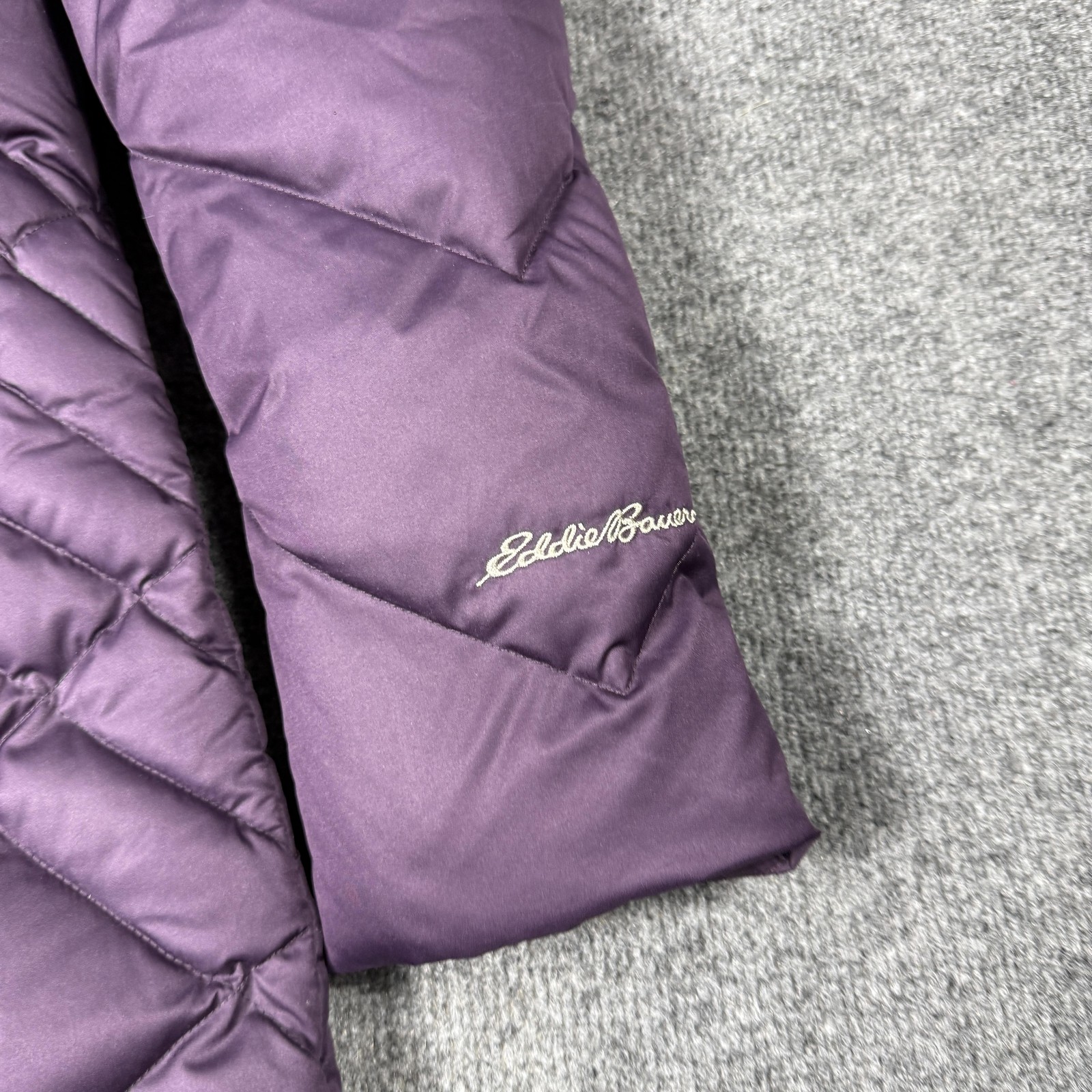 Eddie Bauer Down Puffer Coat Womens Small Purple Quilted Mid Length Warm