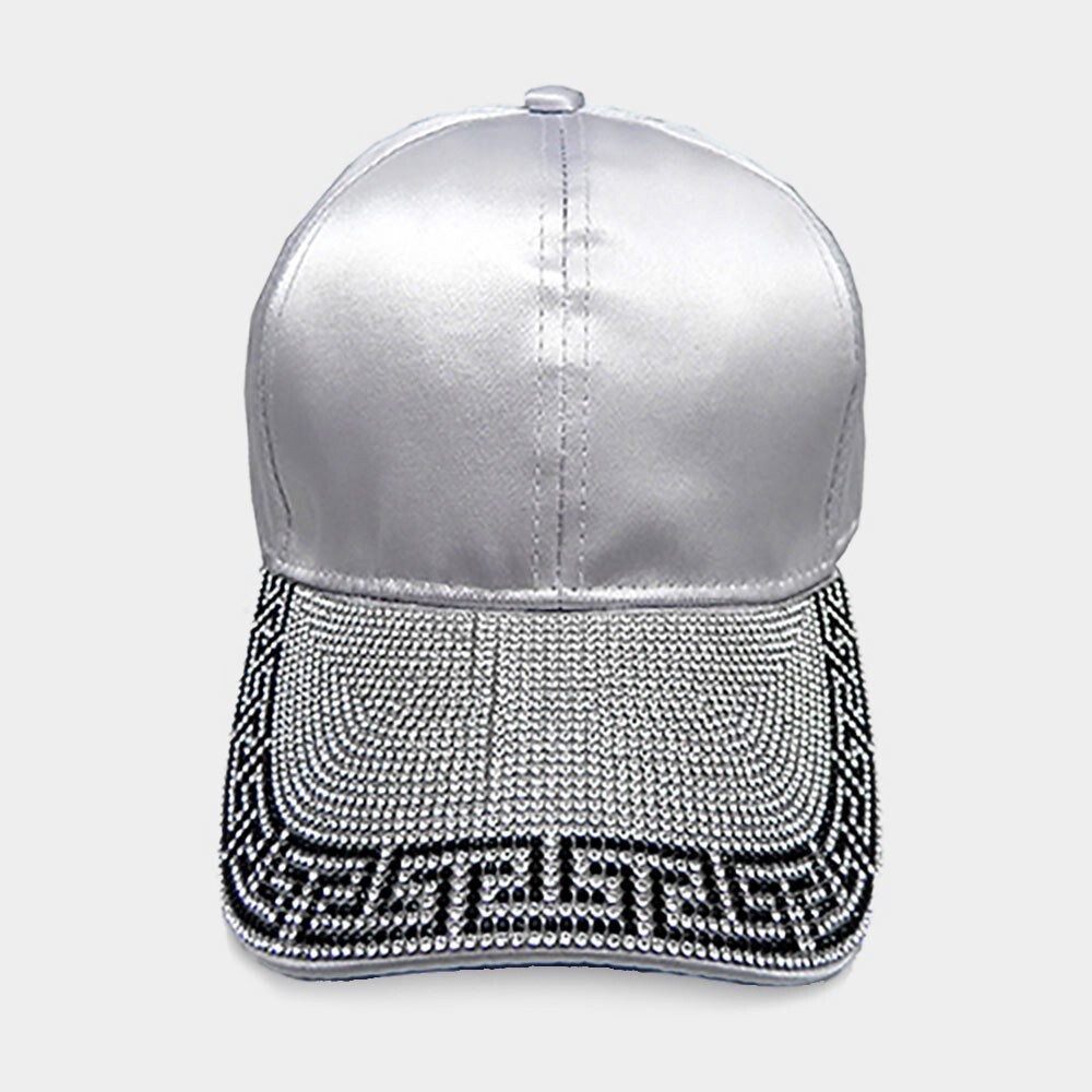 NEW WT WOMEN’S VERA NY GRAY BLING HAT SATIN FABRIC RHINSESTONES GREEK KEY DESIGN