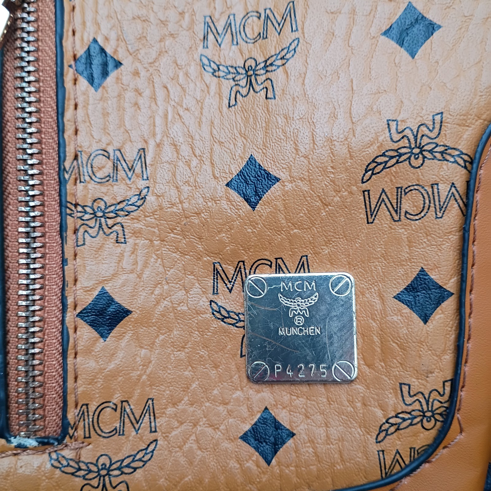 MCM Brown Monogram Backpack Gold Hardware Zip, Adjustable Straps, Outer Pockets