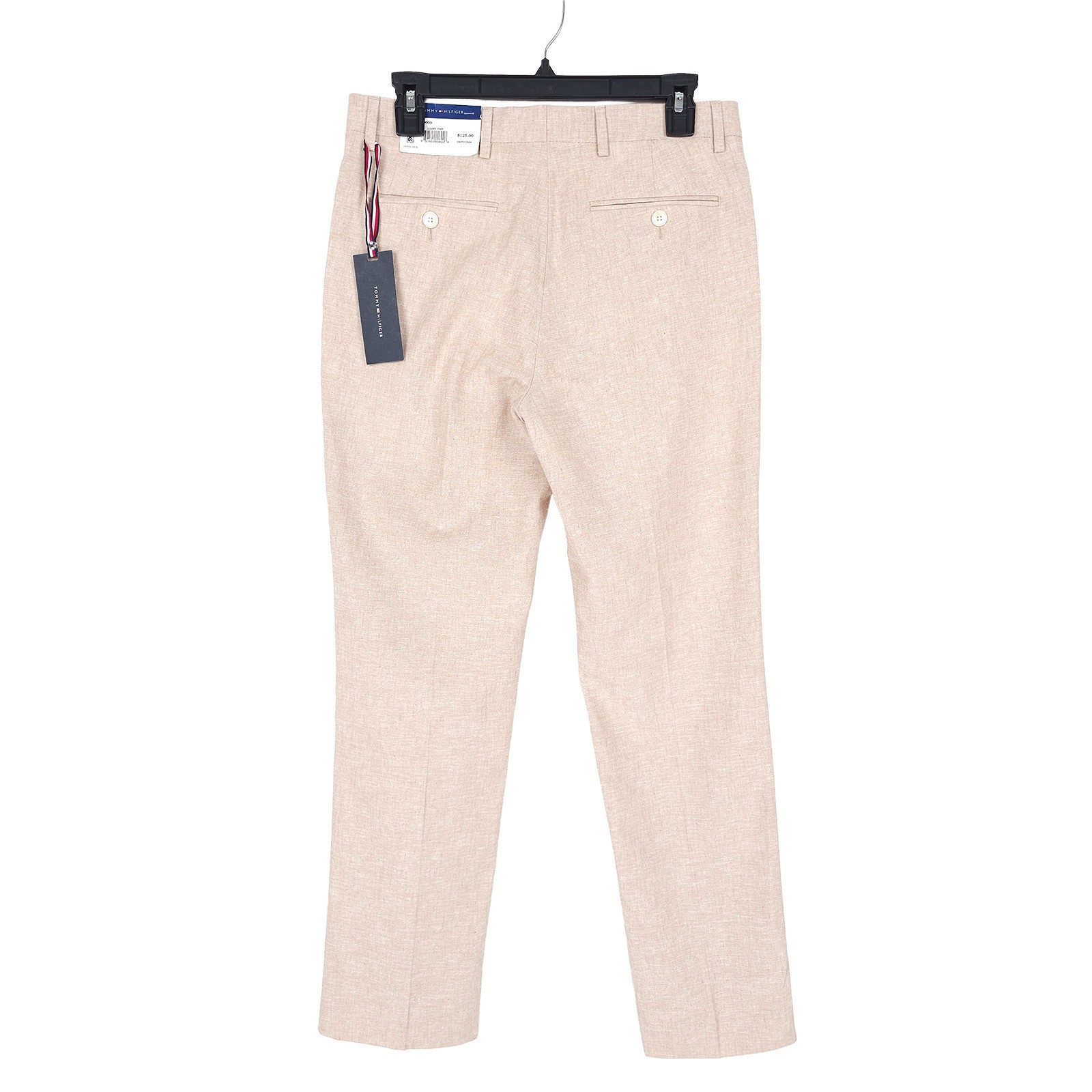 Tommy Hilfiger Mens Modern Fit Dress Pants 38×34 Tan Solid Linen Cotton Blend