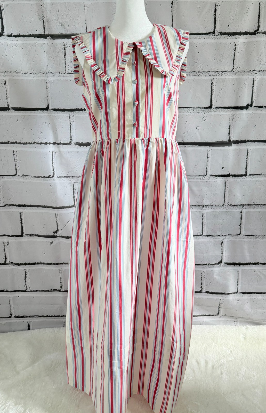 NWT Caroline Constas Striped Cotton Maxi Dress Peter Pan Collar Size S