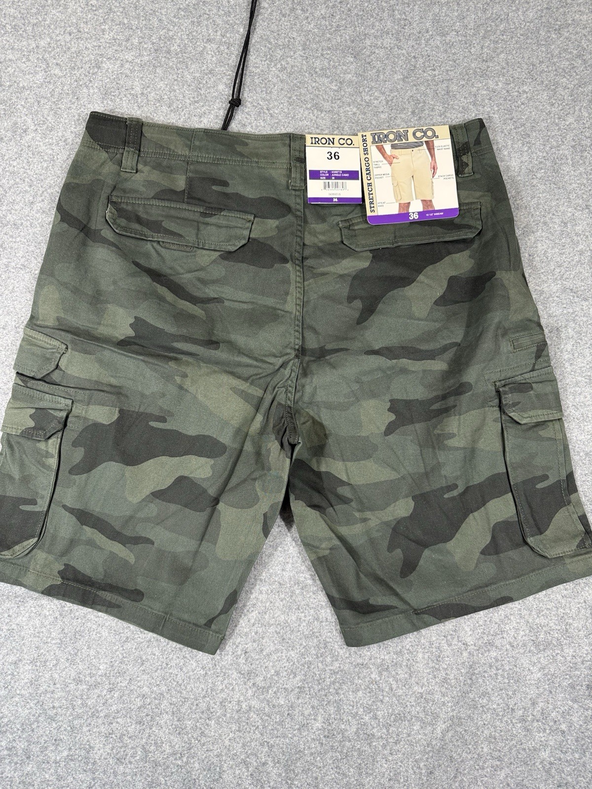 Iron Co Jungle Camo Cargo Shorts Men Size 36X10 Green Camouflage Stretch NWT