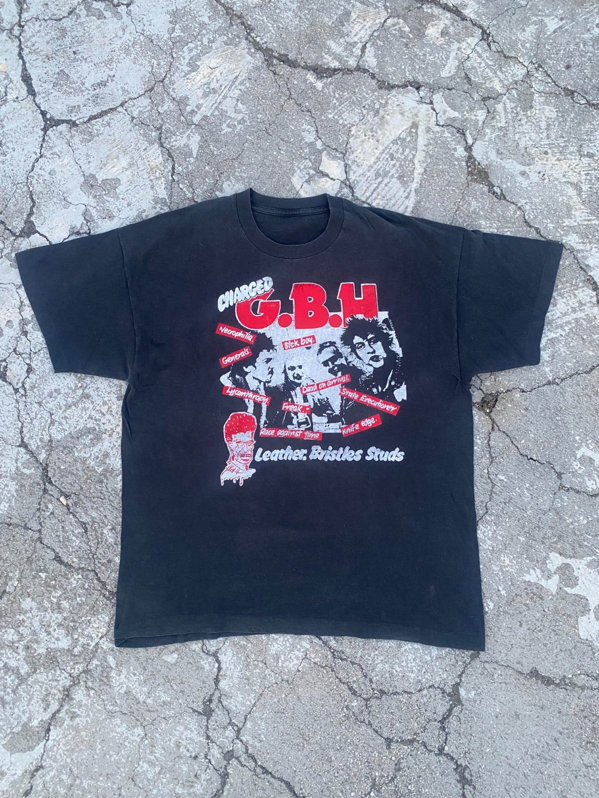 1980’S SINGLE STITCH “CHARGED GBH” FADED PUNK TEE (XL