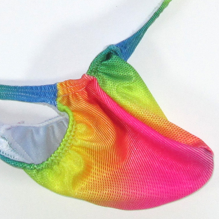 K403 P String Thong Grape Smugglers Contoured Pouch Rainbow Printed Swim fabric