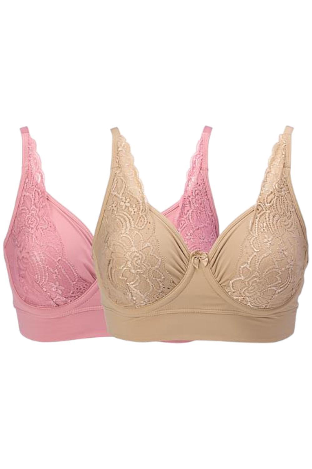 Rhonda Shear 2-pack Women’s No Wire Underwire Bra Beige/Dusty Rose