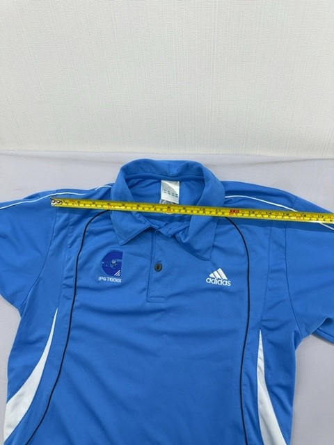 Adidas Polo Shirt Blue 3-Stripes Short Sleeve Size M 100% Polyester