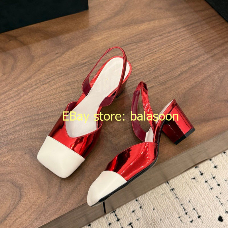Retro Color Matching Square-Headed High-Heeled Sandals Baotou Thick-Heeled 35-41