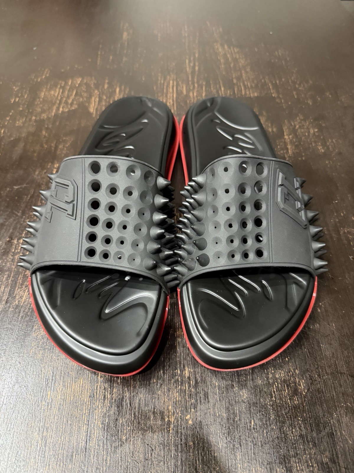 Christian Louboutin Take It Easy Slides Black Rubber Size (45) 11 US New