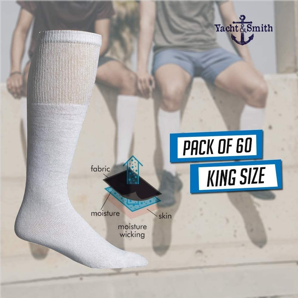 60PK 30 Inch Wholesale Men’s Long Tube SocksSport Socks 10-13 (White)