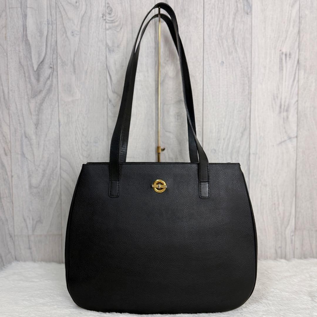 CELINE All Leather Black Vintage Tote Bag with Circle Turn Lock Authentic