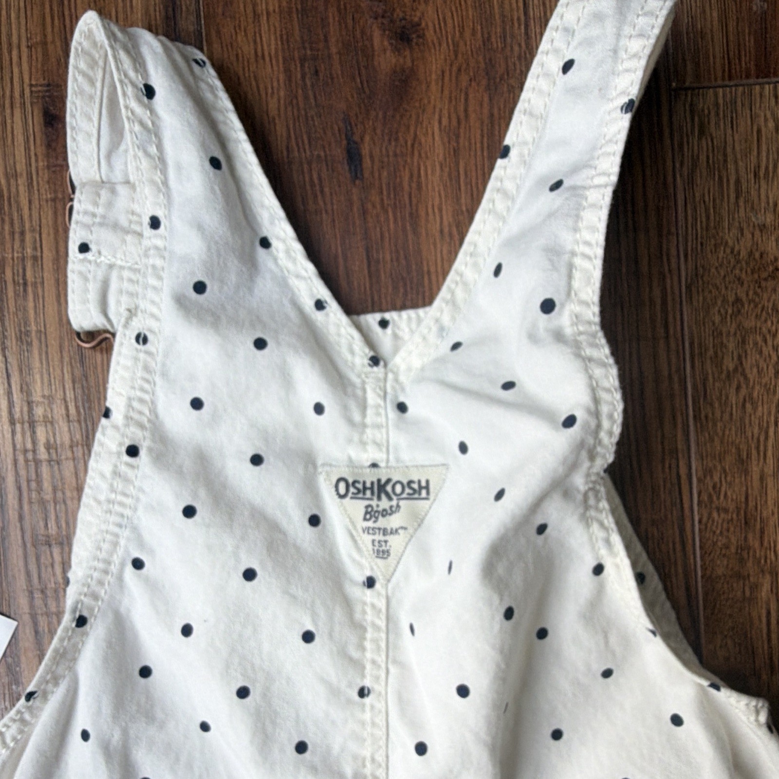 OshKosh B’gosh Girls 3T White/Black Polka Dot Denim Shortalls Pockets