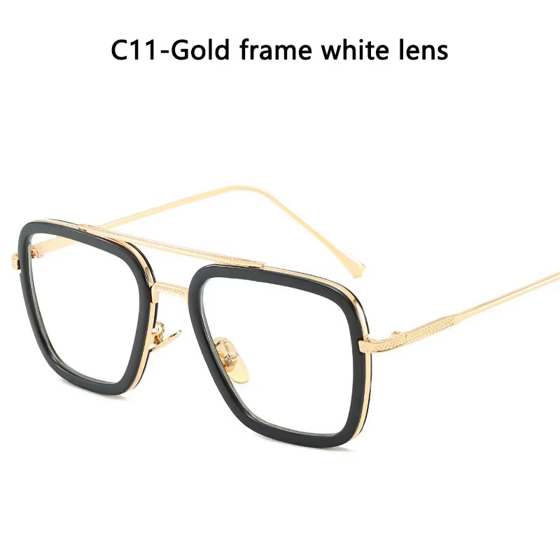 Retro Iron Man Sunglasses Tony Stark Glasses Square Metal Frame for Men Women