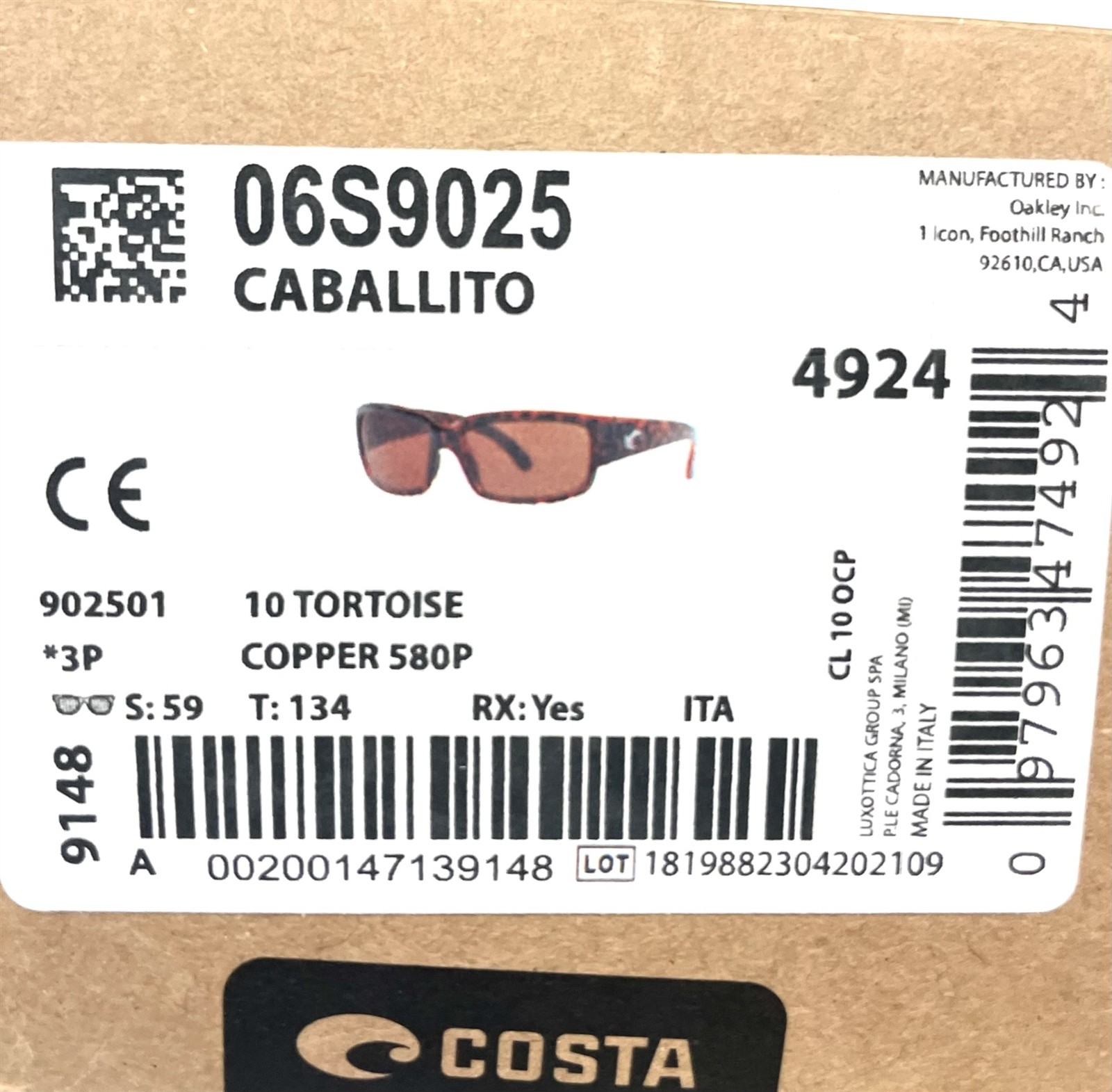 Costa Del Mar Caballito Sunglasses Gloss Tortoise Copper Polarized Plastic 580P