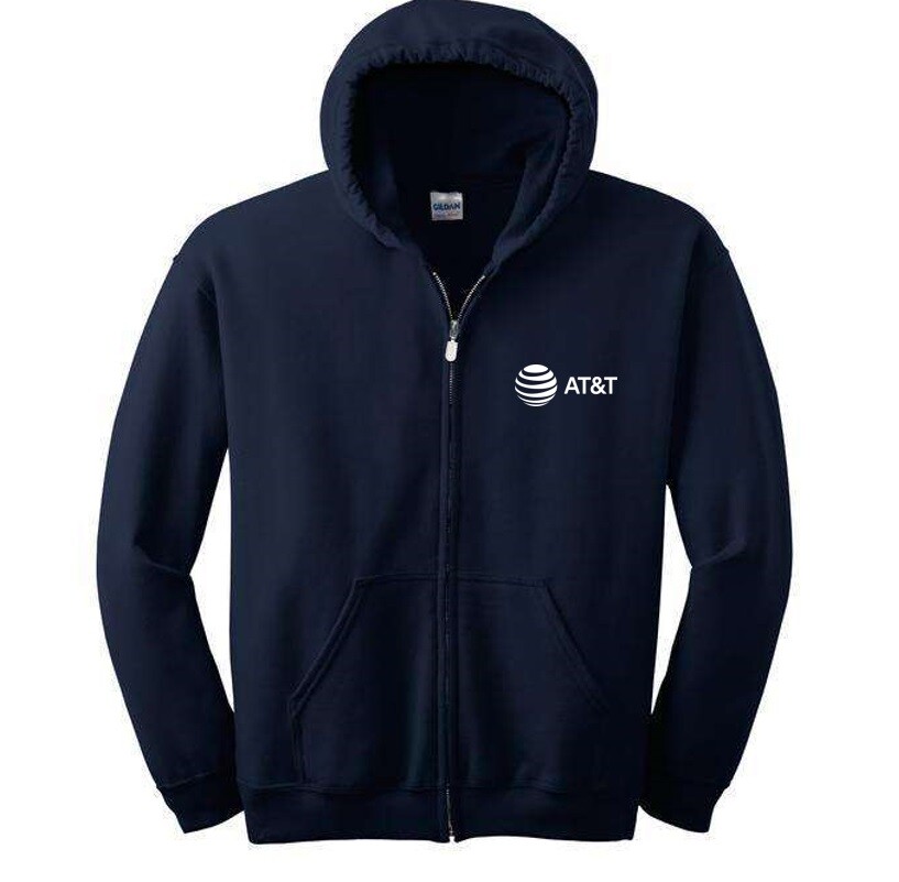 At&t Logo Full Zip Hoodie Retro 80s 90s Phone Company Geek Hooded Sweatshirt