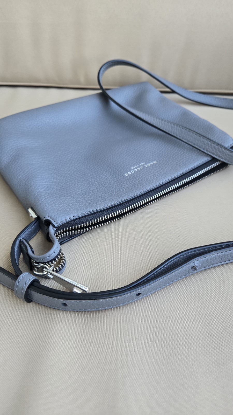 Marc Jacobs Gray Pebbled Small Crossbody Zip Top Adjustable Strap