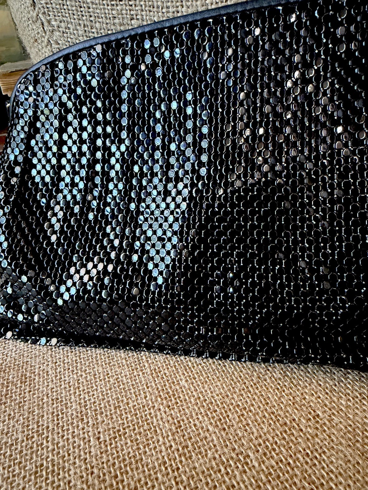 Vintage WHITING AND DAVIS Black Metal Mesh Crossbody Bag Evening Clutch Purse