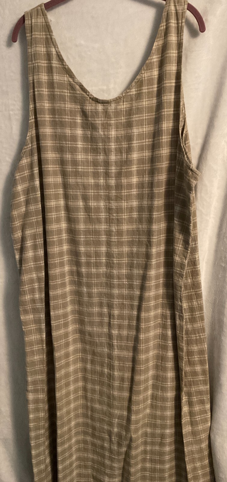 Studio C Beige & White Plaid Multi-Color Cotton, Linen Sleeveless Long Dress