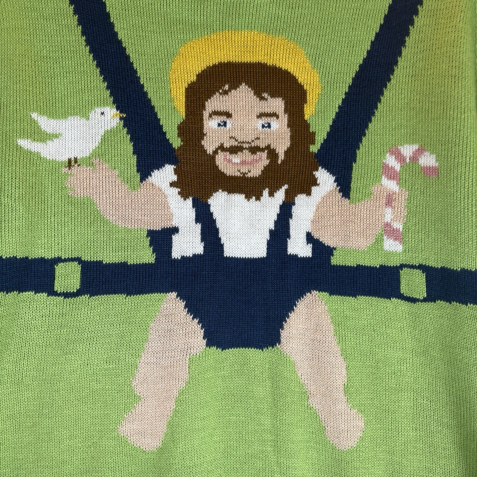 Tipsy Elves Sweater Mens Medium Green Blue Sweet Baby Jesus Christmas Crew Neck