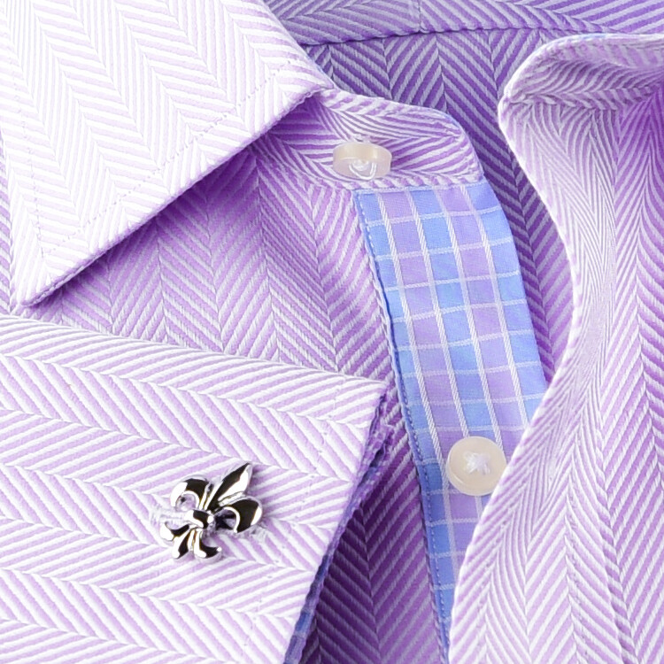 Lilac TOPHerringbone Dress Shirt Luxury With Fancy Boss Inner Lining Double Cuff