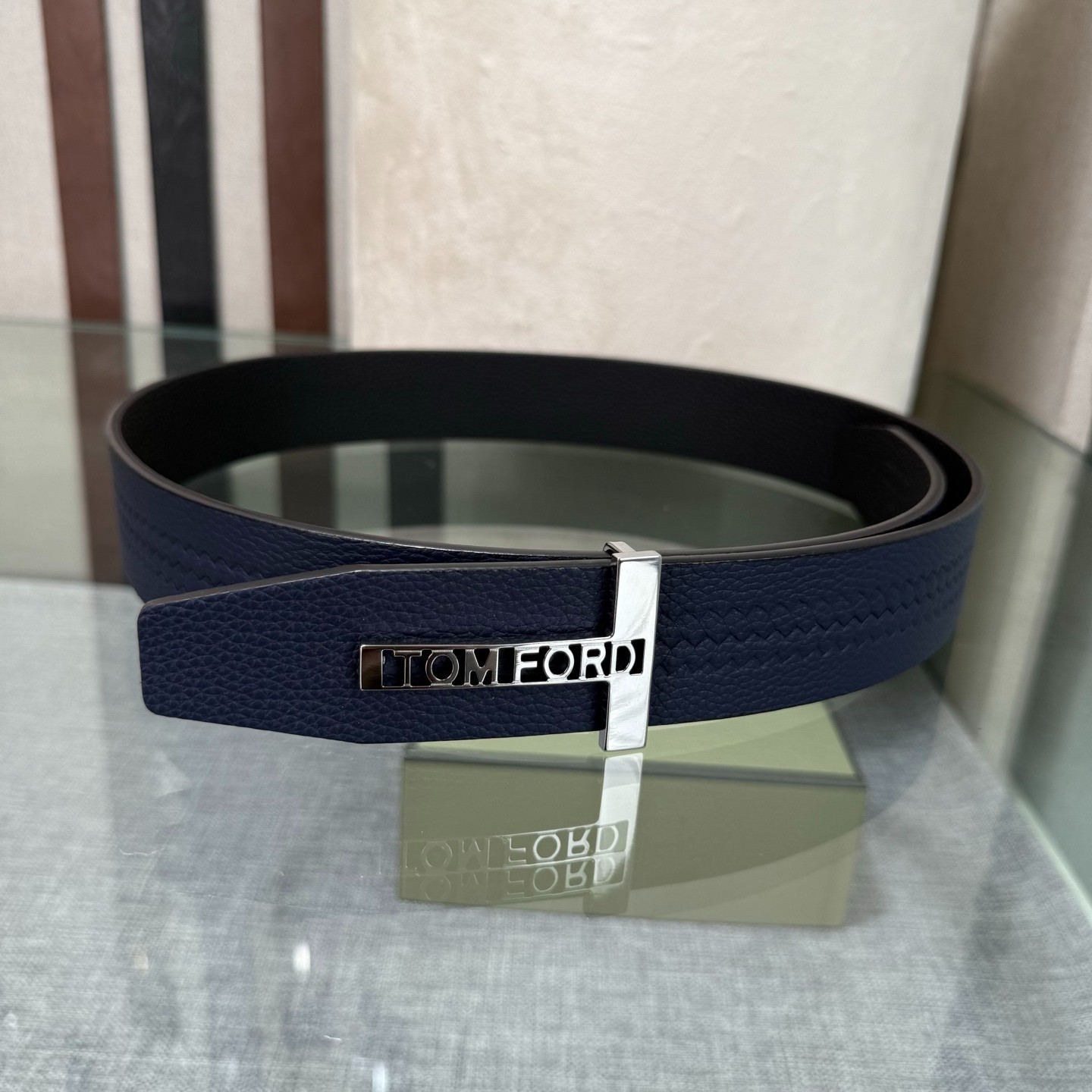 Tom Ford Handmade Reversible Belt 3.8cm/1.50″ Blue/Black