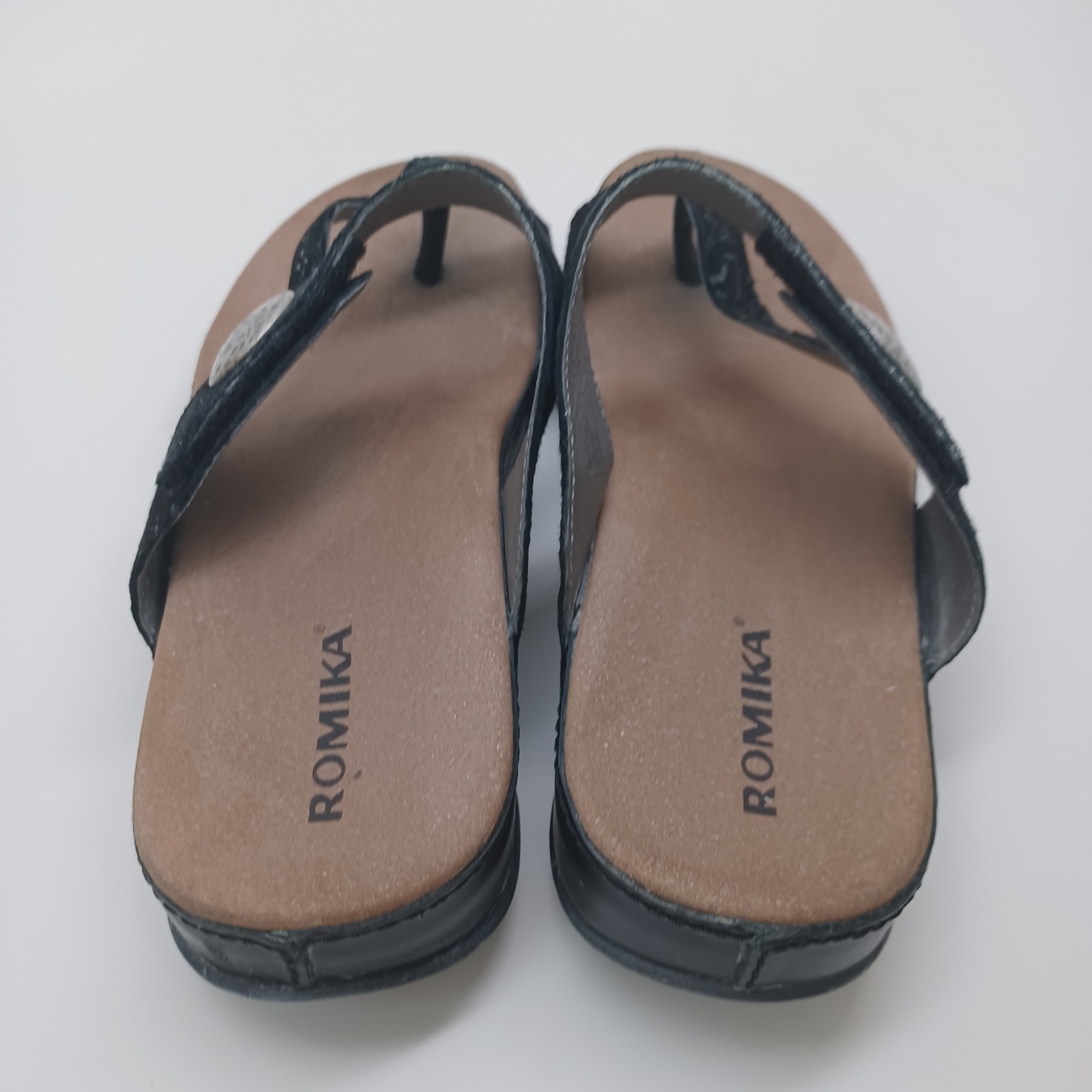 Romika Sandals Black Velvet Leather Comfort Wedge Germany Womens 38 or US 7.5