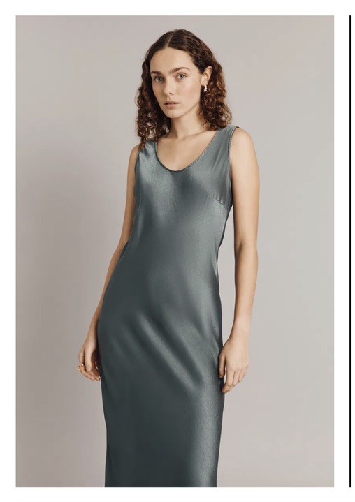 Ghost Midi Dress in slate. Satin Bias Cut. XXL