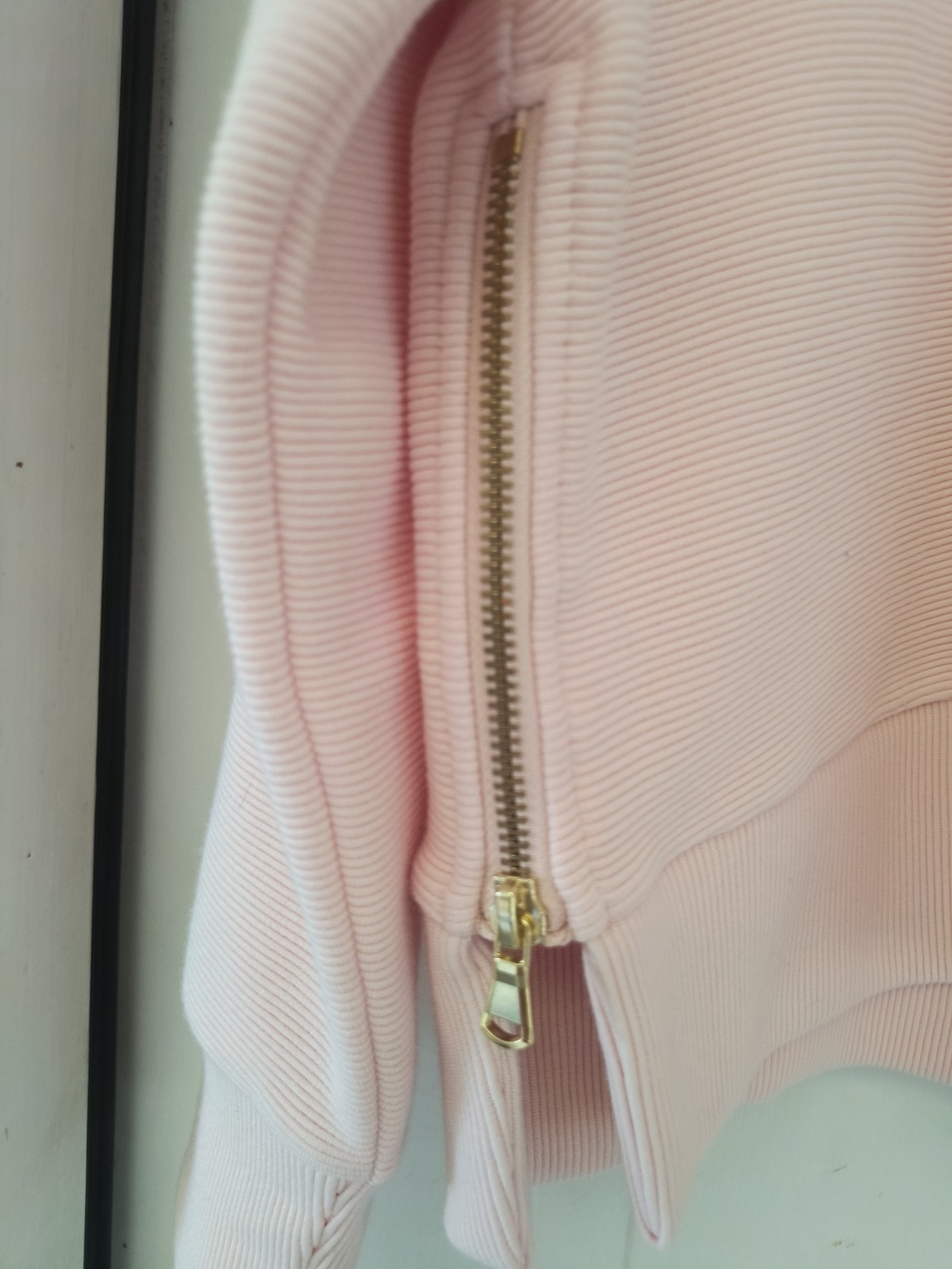 NWT Varley Ribbed Cotton Crewneck Side Zip Sweatshirt in Blush Pink Size Small