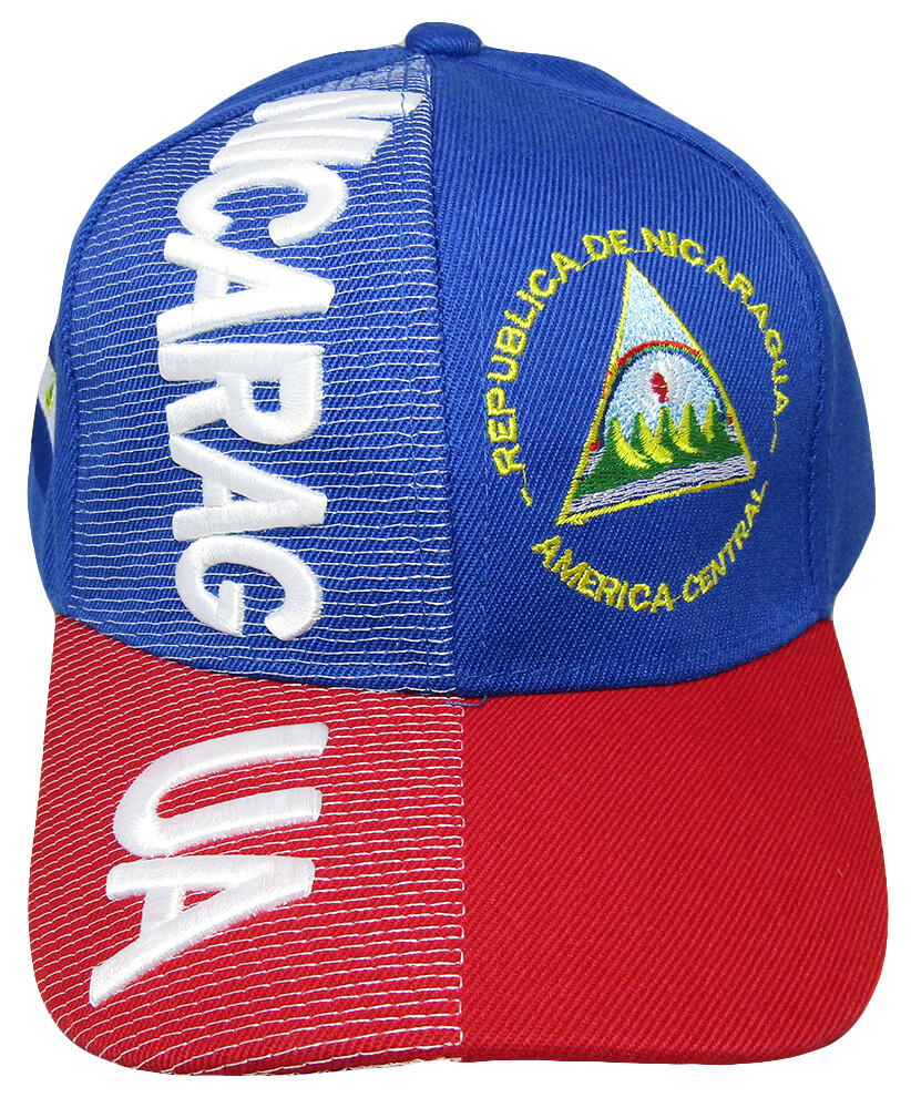 Nicaragua Royal Blue Red White Letter Crest Patch Side Embroidered Hat Cap