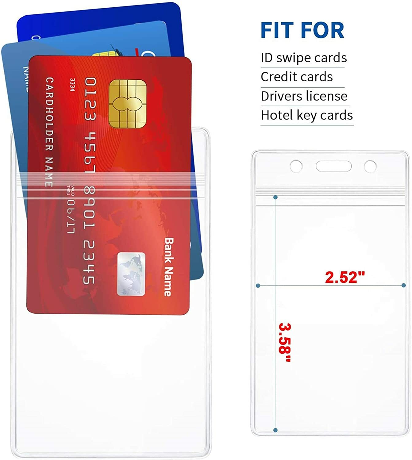 1 – 4 Pack WATERPROOF vertical ID Card Holder Credit Clear Badge hospital travel
